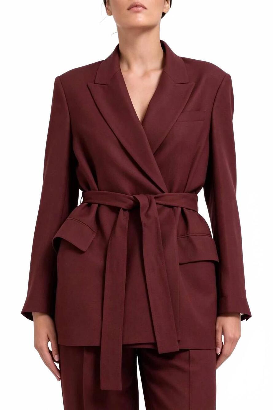 NEW BRUNELLO CUCINELLI women's belted long sleeves blazer in bordeaux